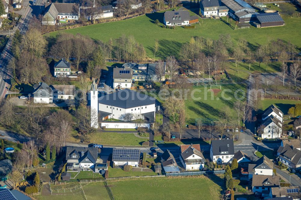 Aerial photograph Bremke - Church building St. Antonius Einsiedler on street Mindener Strasse in Bremke at Sauerland in the state North Rhine-Westphalia, Germany