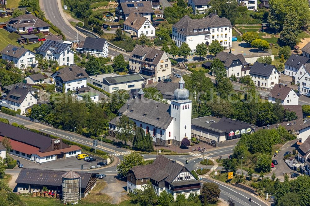 Rönkhausen from above - Church building St. Antonius in Roenkhausen in the state North Rhine-Westphalia, Germany