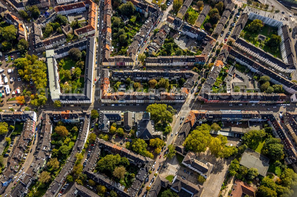 Essen from above - Church building Apostelkirche in Essen in the state North Rhine-Westphalia, Germany