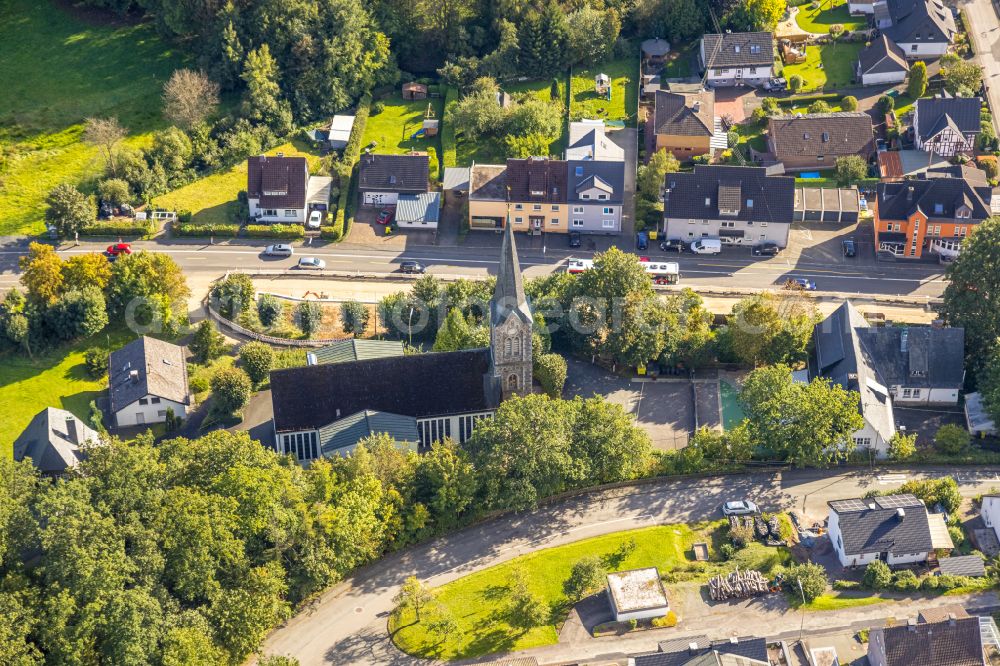 Dahlbruch from the bird's eye view: Church building St. Augustinus on street Wittgensteiner Strasse in Dahlbruch at Siegerland in the state North Rhine-Westphalia, Germany