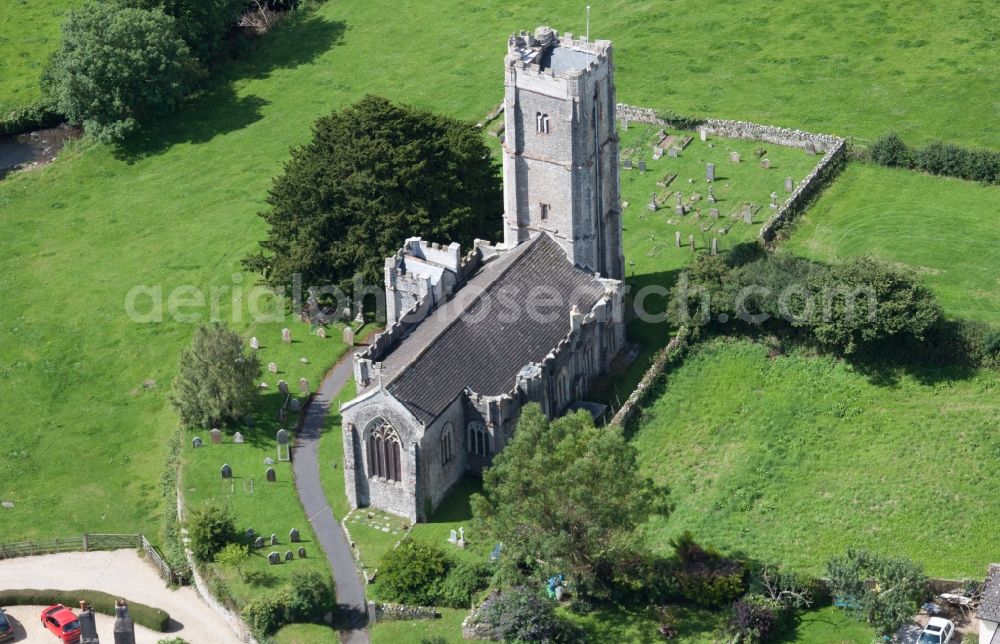 Aerial image Littlehempston - Church building of Baptist the St John Church in Littlehempston in England, United Kingdom