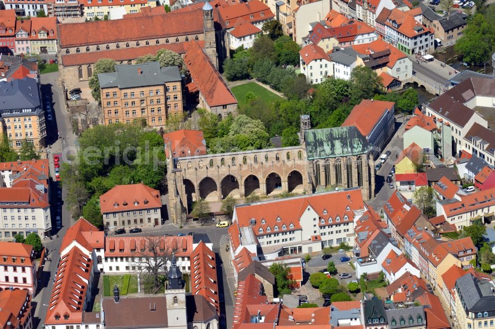 Aerial image Erfurt - Church building Barfuesserkirche in Erfurt in the state Thuringia