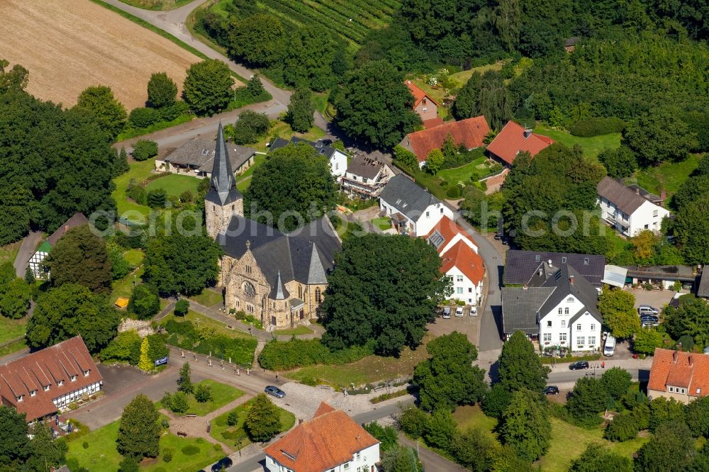 Rödinghausen from above - Church building Bartholomaeuskirche in Roedinghausen in the state North Rhine-Westphalia