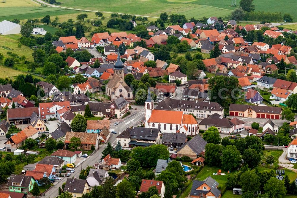 Aerial image Stattmatten - Two Church buildings in the village of in Stattmatten in Grand Est, France