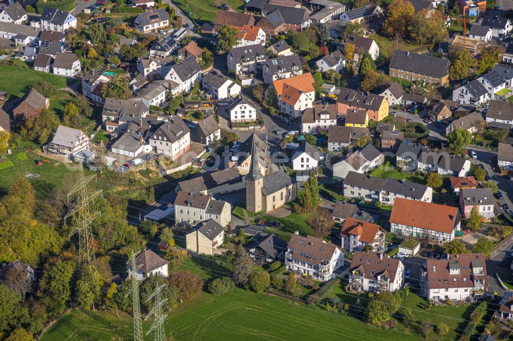 Hagen from above - Church building on place Berchumer Kirchplatz in Berchum at Ruhrgebiet in the state North Rhine-Westphalia, Germany