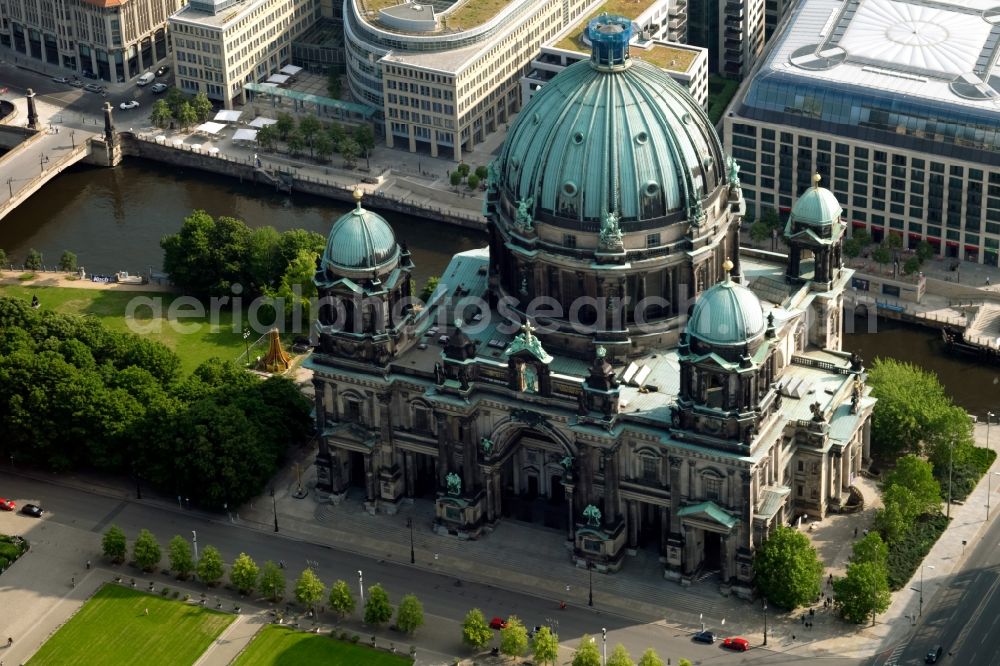 Berlin from above - Church building of the cathedral Berlin Cathedral at the Lustgarten downtown East Berlin