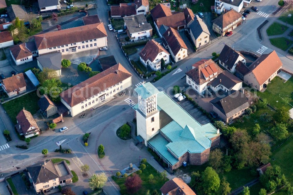 Aerial photograph Offendorf - Church building in the village of in Offendorf in Grand Est, France