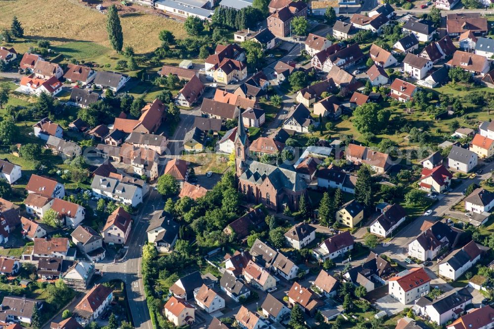 Aerial photograph Schöllbronn - Church building of Bonifatius in Schoellbronn in the state Baden-Wurttemberg, Germany