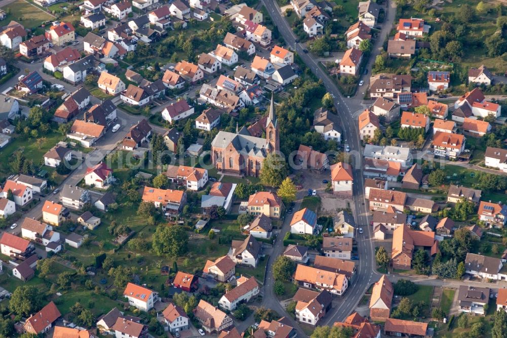 Aerial image Schöllbronn - Church building of Bonifatius in Schoellbronn in the state Baden-Wurttemberg, Germany