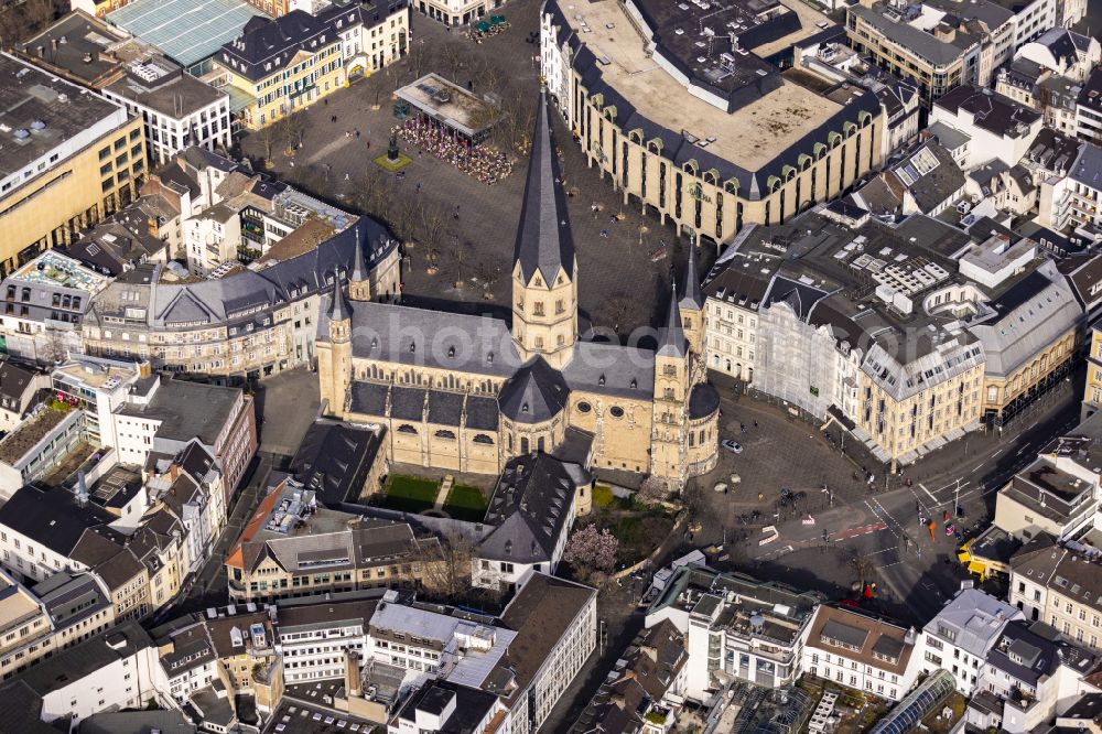 Bonn from above - Church building of the cathedral of Bonner Muenster on Martinsplatz in the district Zentrum in Bonn in the state North Rhine-Westphalia, Germany