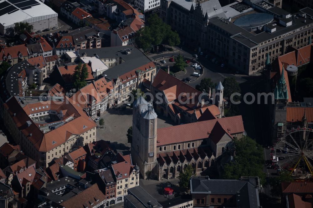 Braunschweig from above - Church building of the cathedral of of Braunschweiger Dom on Domplatz in Brunswick in the state Lower Saxony, Germany