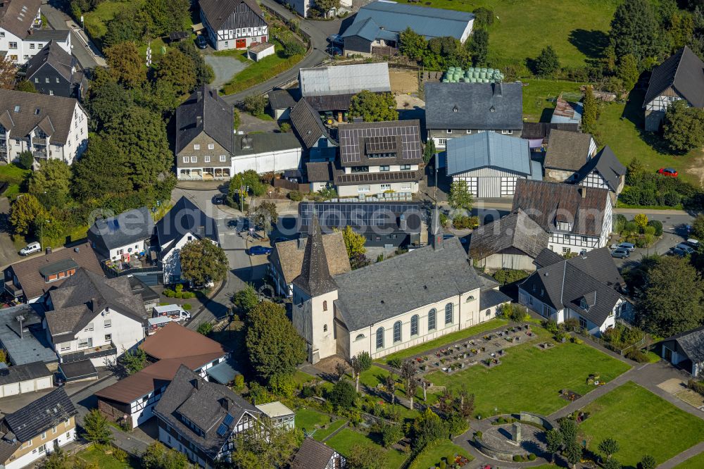 Aerial image Oedingen - Church building St. Burchard on street Kastanienweg in Oedingen in the state North Rhine-Westphalia, Germany