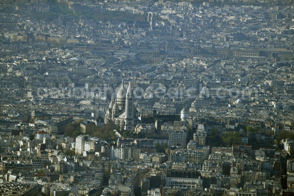 Paris from above - Church building of the cathedral of Carmel de Montmartre an der Rue du Chevalier de la Barre in Saint-Ouen in Ile-de-France, France