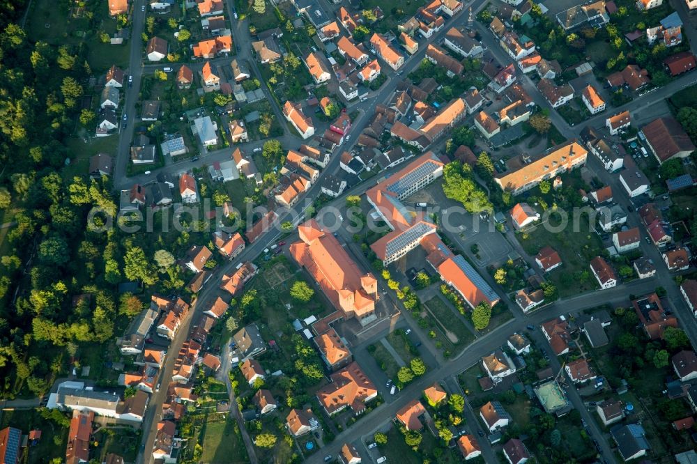 Hauenstein from above - Church building in of Christkoenigskirche Old Town- center of downtown in Hauenstein in the state Rhineland-Palatinate, Germany