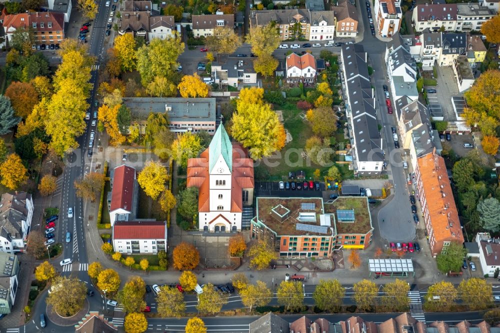 Gladbeck from above - Church building Christus Kirche in Gladbeck in the state North Rhine-Westphalia, Germany