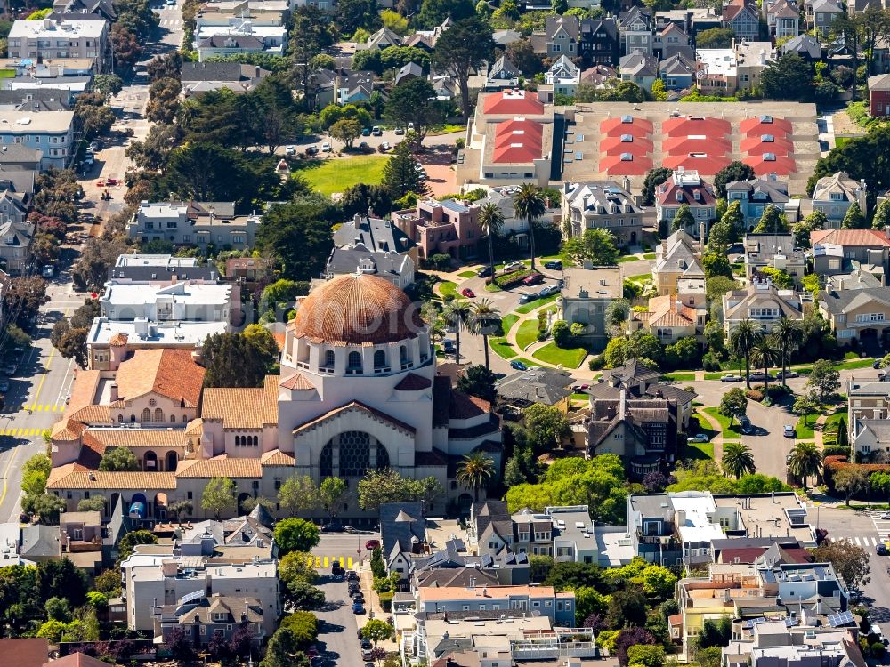 San Francisco from above - Church building Congregation Emanu-El Lake Street in San Francisco in California, USA