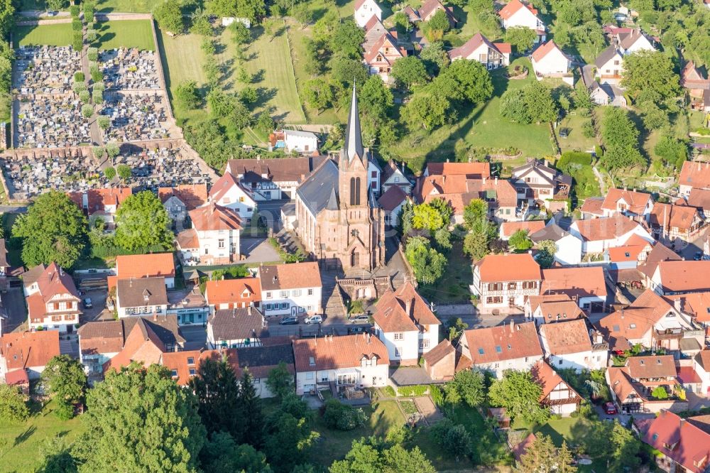 Aerial photograph Lembach - Church building Conseil Fabrique de l'Eglise Catholique in Lembach in Grand Est, France