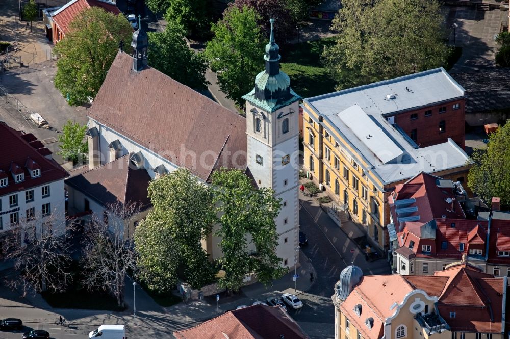 Aerial photograph Erfurt - Church building St. Crucis (Neuwerkkirche) on Lutherstrasse in the district Altstadt in Erfurt in the state Thuringia, Germany