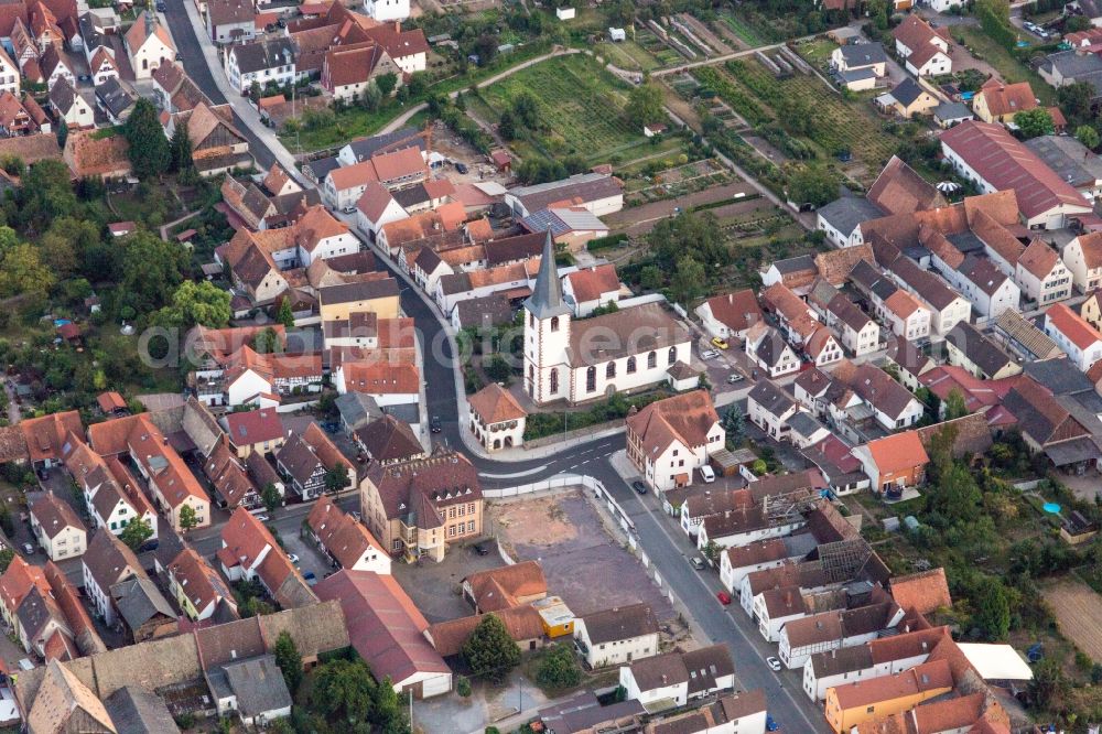 Aerial image Ottersheim bei Landau - Church building of catholic Church in Ottersheim bei Landau in the state Rhineland-Palatinate, Germany