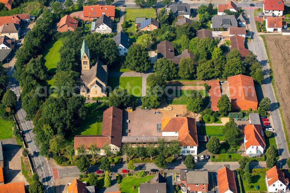 Dünne from above - Church building in Duenne in the state North Rhine-Westphalia, Germany