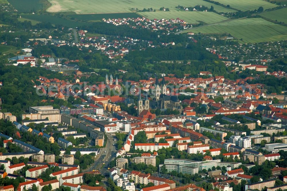 Halberstadt from above - Church building of the cathedral and Domschatz in Halberstadt in the state Saxony-Anhalt, Germany