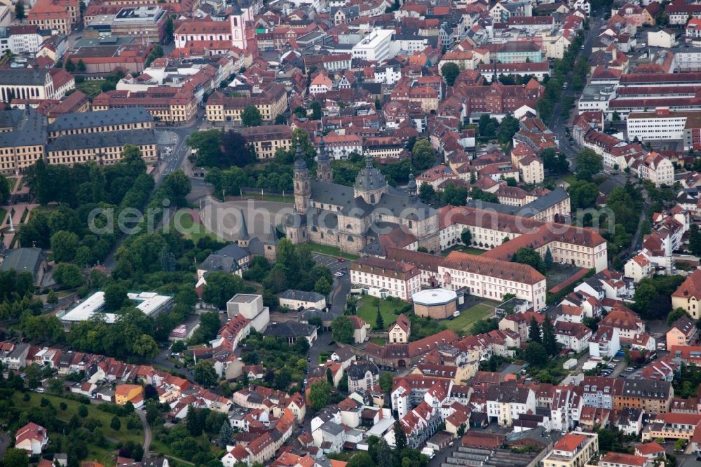 Fulda from above - Church building of the cathedral of of Dom zu Fulda with Priesterseminar in Fulda in the state Hesse, Germany