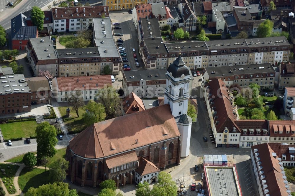 Fürstenwalde/Spree from above - Church building of the cathedral of Dom St. Marien in Fuerstenwalde/Spree in the state Brandenburg