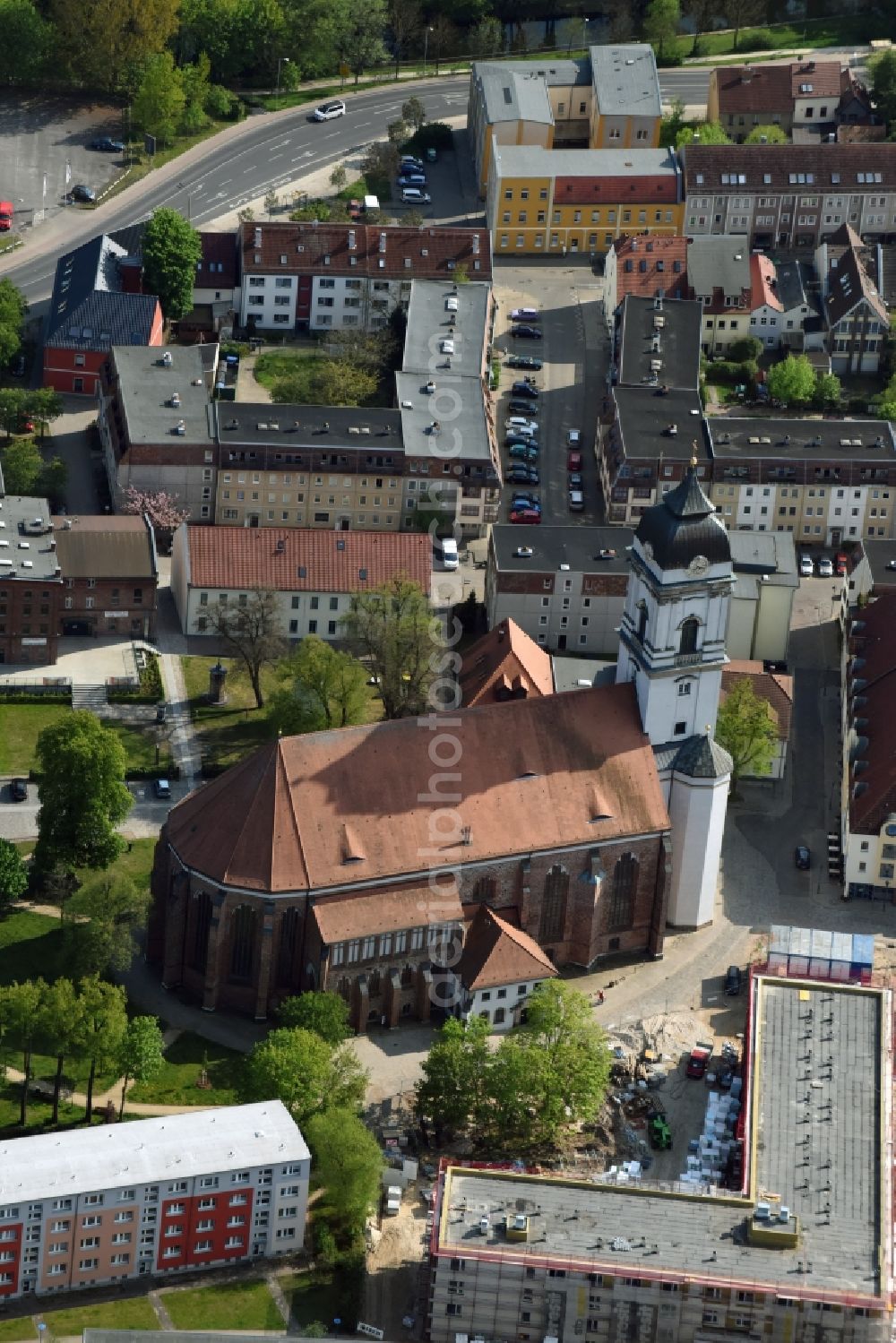 Aerial image Fürstenwalde/Spree - Church building of the cathedral of Dom St. Marien in Fuerstenwalde/Spree in the state Brandenburg