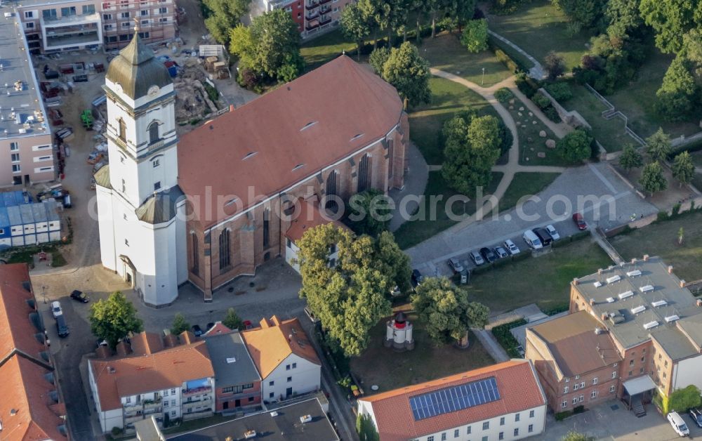 Aerial image Fürstenwalde/Spree - Church building of the cathedral of Dom St. Marien in Fuerstenwalde/Spree in the state Brandenburg