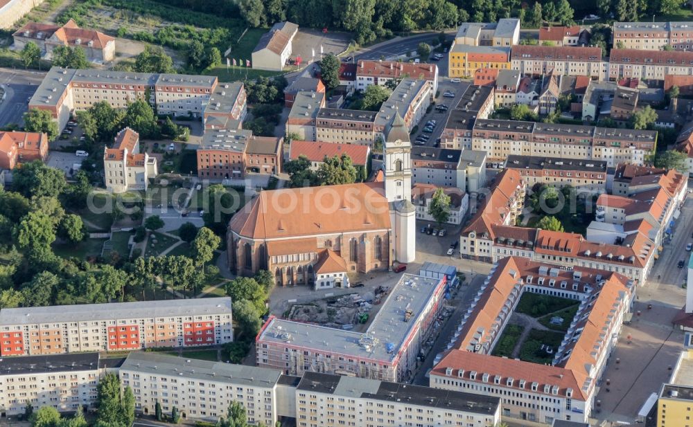 Fürstenwalde/Spree from above - Church building of the cathedral of Dom St. Marien in Fuerstenwalde/Spree in the state Brandenburg