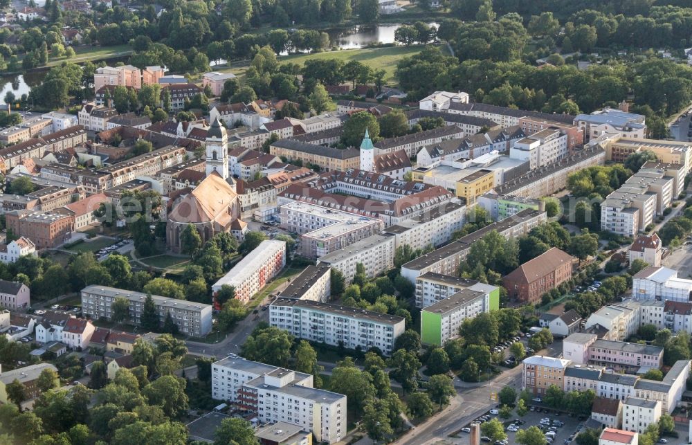 Fürstenwalde/Spree from the bird's eye view: Church building of the cathedral of Dom St. Marien in Fuerstenwalde/Spree in the state Brandenburg