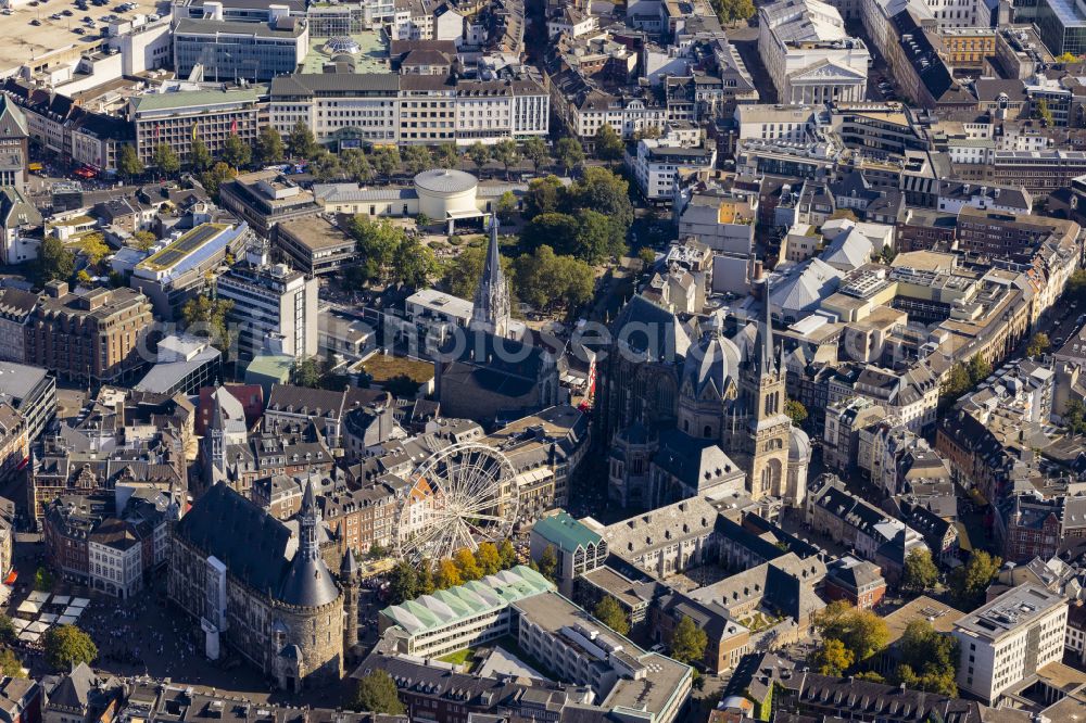 Aachen from above - Church building of the cathedral Aachener Dom in the old town in the district Mitte in Aachen in the state North Rhine-Westphalia, Germany