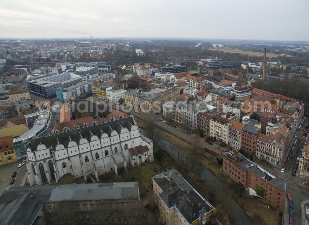 Aerial image Halle (Saale) - Church building of the cathedral in the old town in Halle (Saale) in the state Saxony-Anhalt, Germany