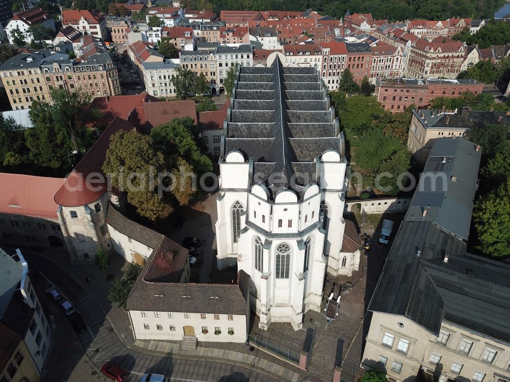 Halle (Saale) from above - Church building of the cathedral in the old town in Halle (Saale) in the state Saxony-Anhalt, Germany