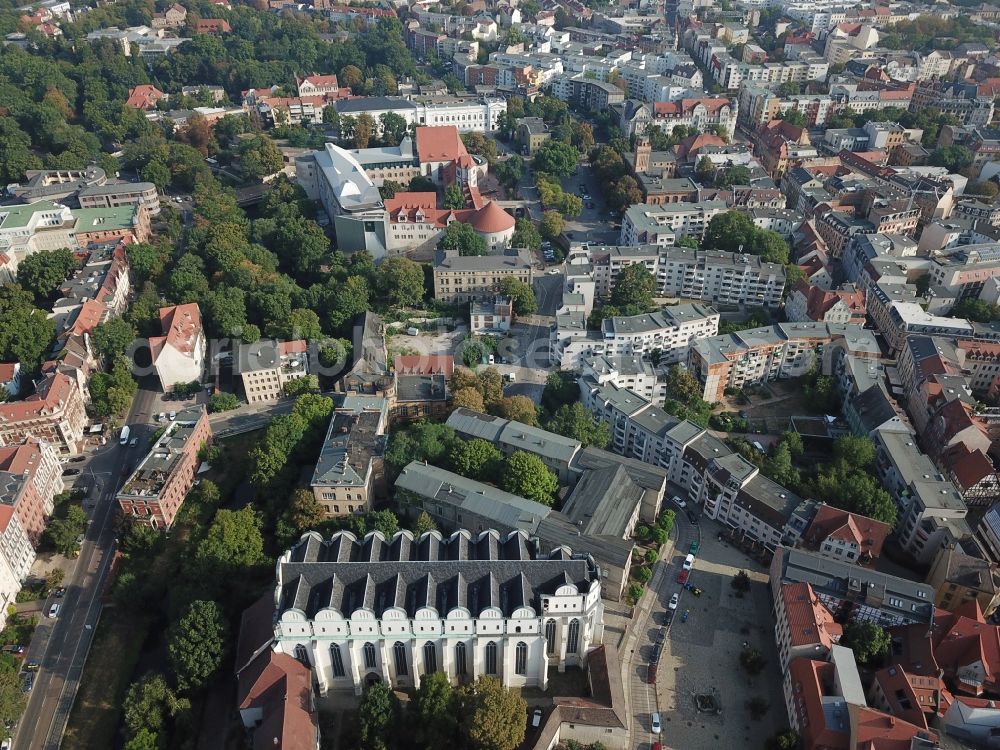 Halle (Saale) from the bird's eye view: Church building of the cathedral in the old town in Halle (Saale) in the state Saxony-Anhalt, Germany