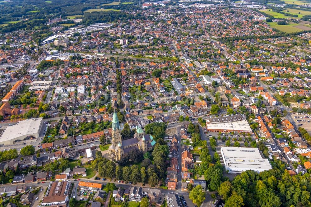 Aerial photograph Rheine - Church building of the cathedral St. Antonius- Basilika in the old town in Rheine in the state North Rhine-Westphalia, Germany