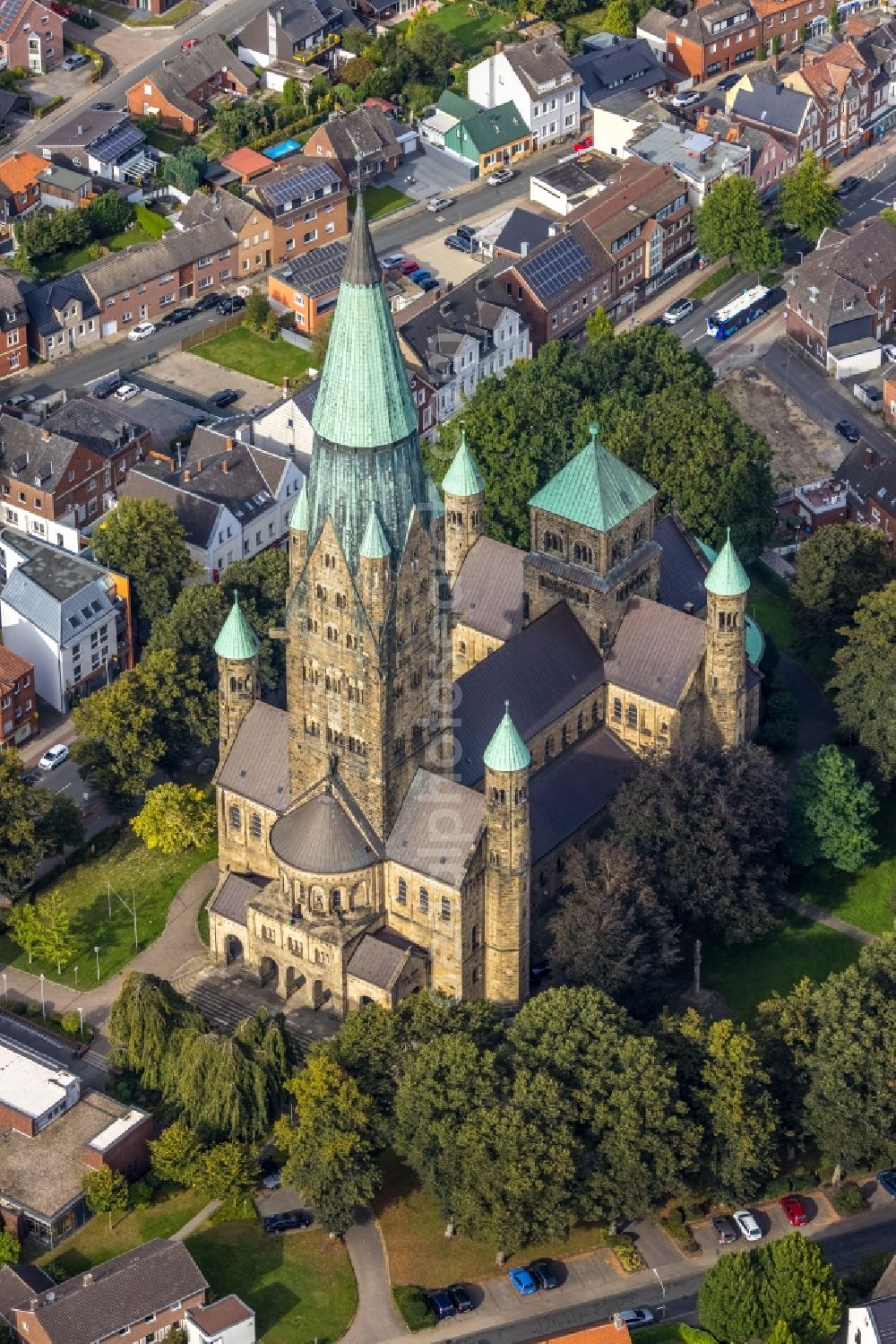 Rheine from above - Church building of the cathedral St. Antonius- Basilika in the old town in Rheine in the state North Rhine-Westphalia, Germany