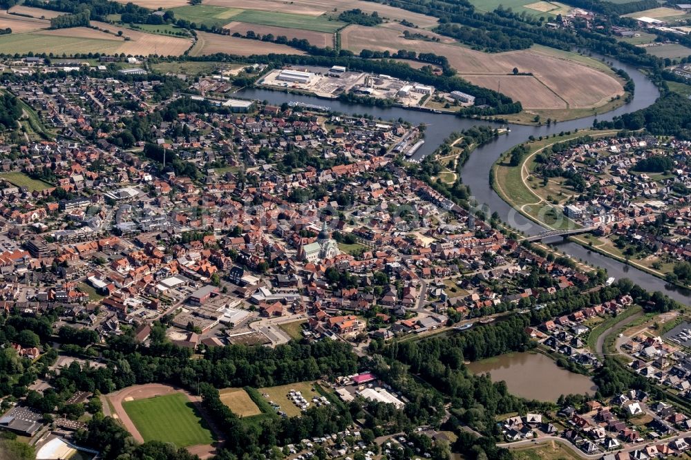 Aerial photograph Haren (Ems) - Church building of the cathedral in the old town in Haren (Ems) in the state Lower Saxony, Germany