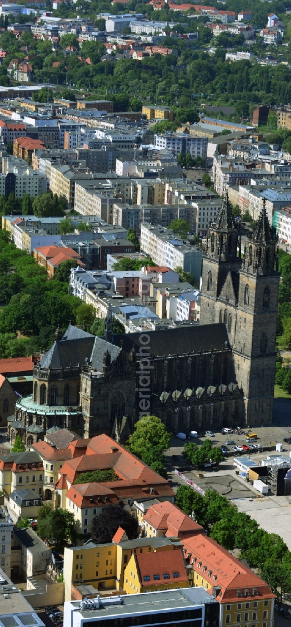 Magdeburg from above - Church building of the cathedral in Magdeburg in the state Saxony-Anhalt