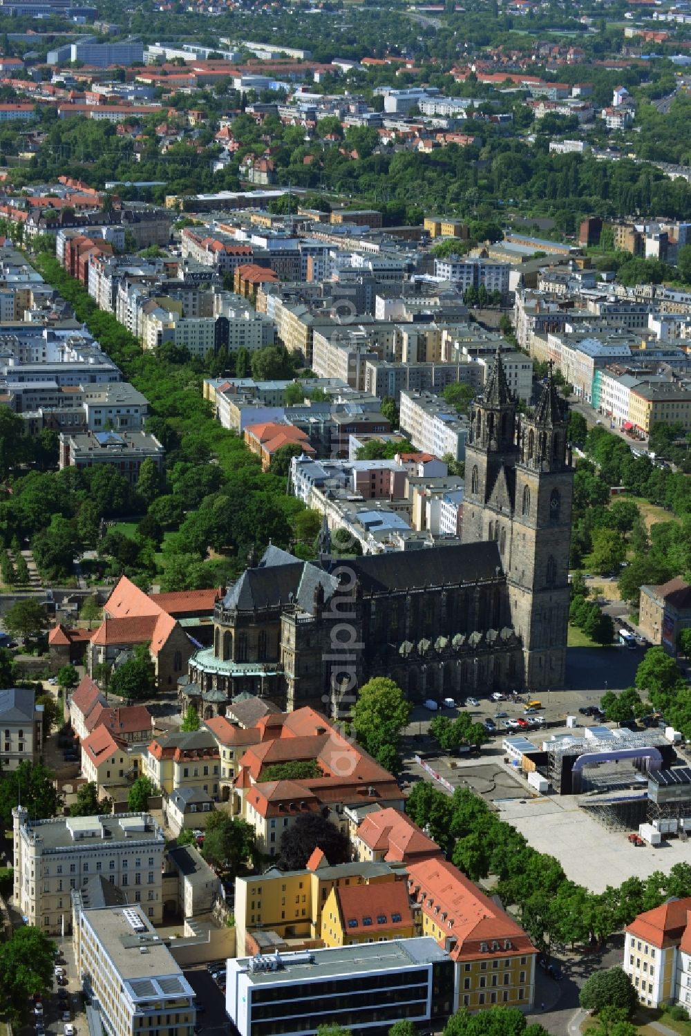 Aerial image Magdeburg - Church building of the cathedral in Magdeburg in the state Saxony-Anhalt