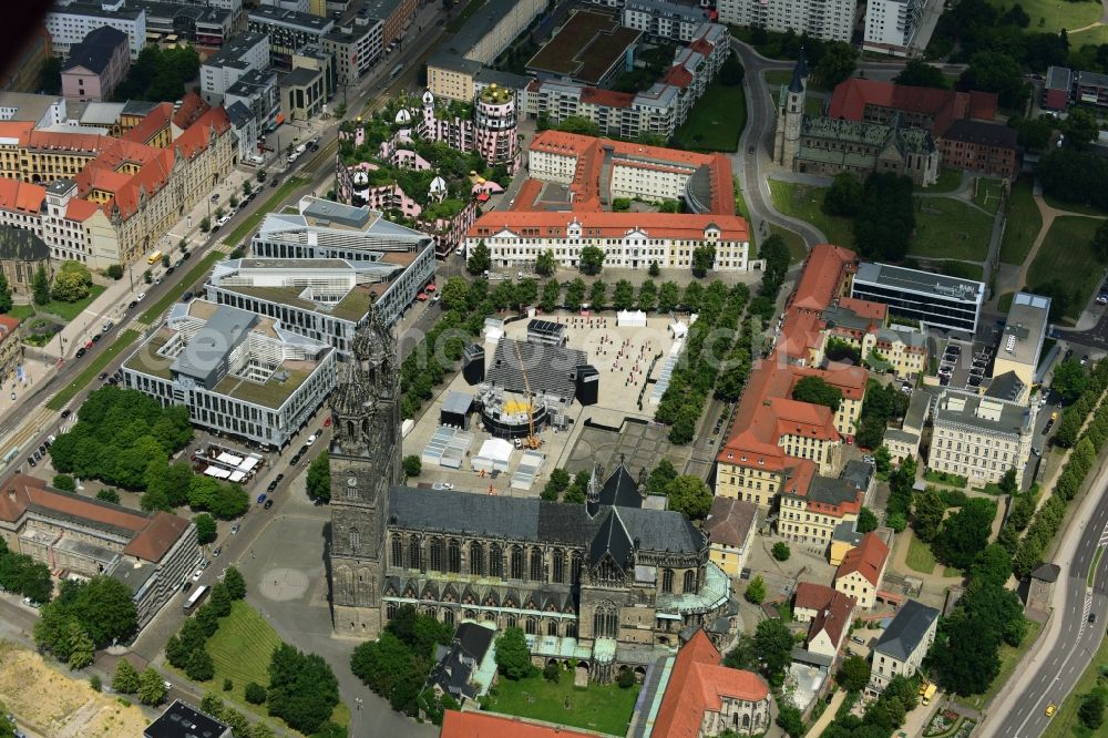 Magdeburg from above - Church building of the cathedral in Magdeburg in the state Saxony-Anhalt