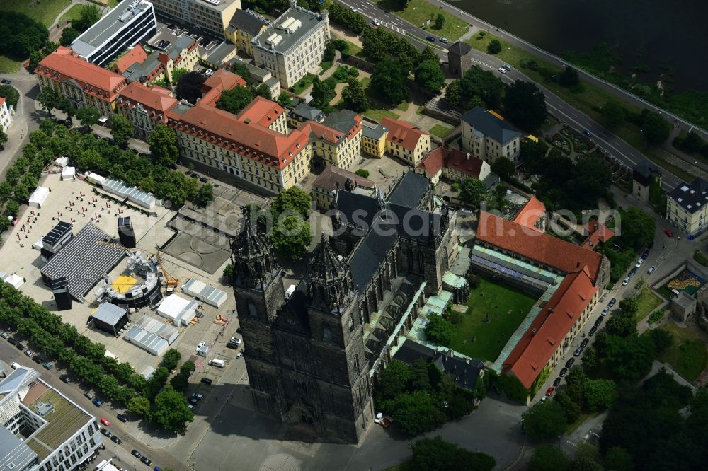 Aerial image Magdeburg - Church building of the cathedral in Magdeburg in the state Saxony-Anhalt