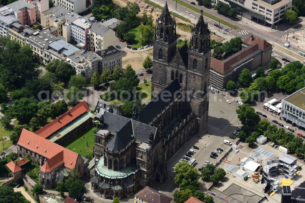 Magdeburg from above - Church building of the cathedral in Magdeburg in the state Saxony-Anhalt