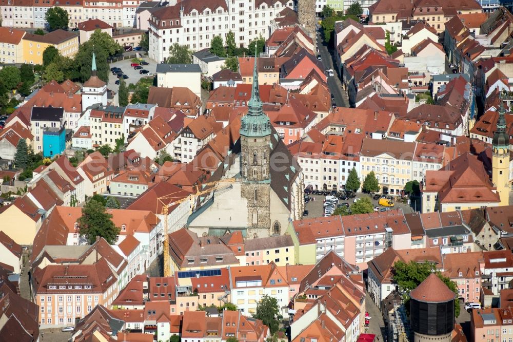 Bautzen from the bird's eye view: Church building of the cathedral in the old town in Bautzen in the state Saxony, Germany