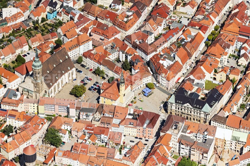 Bautzen from the bird's eye view: Church building of the cathedral in the old town in Bautzen in the state Saxony, Germany