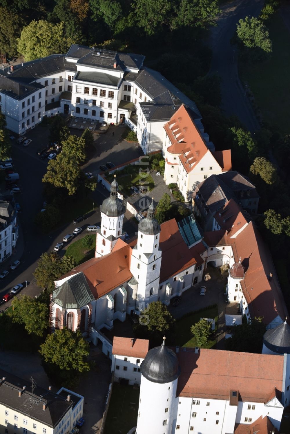 Aerial image Wurzen - Church building of the cathedral on Domplatz in Wurzen in the state Saxony