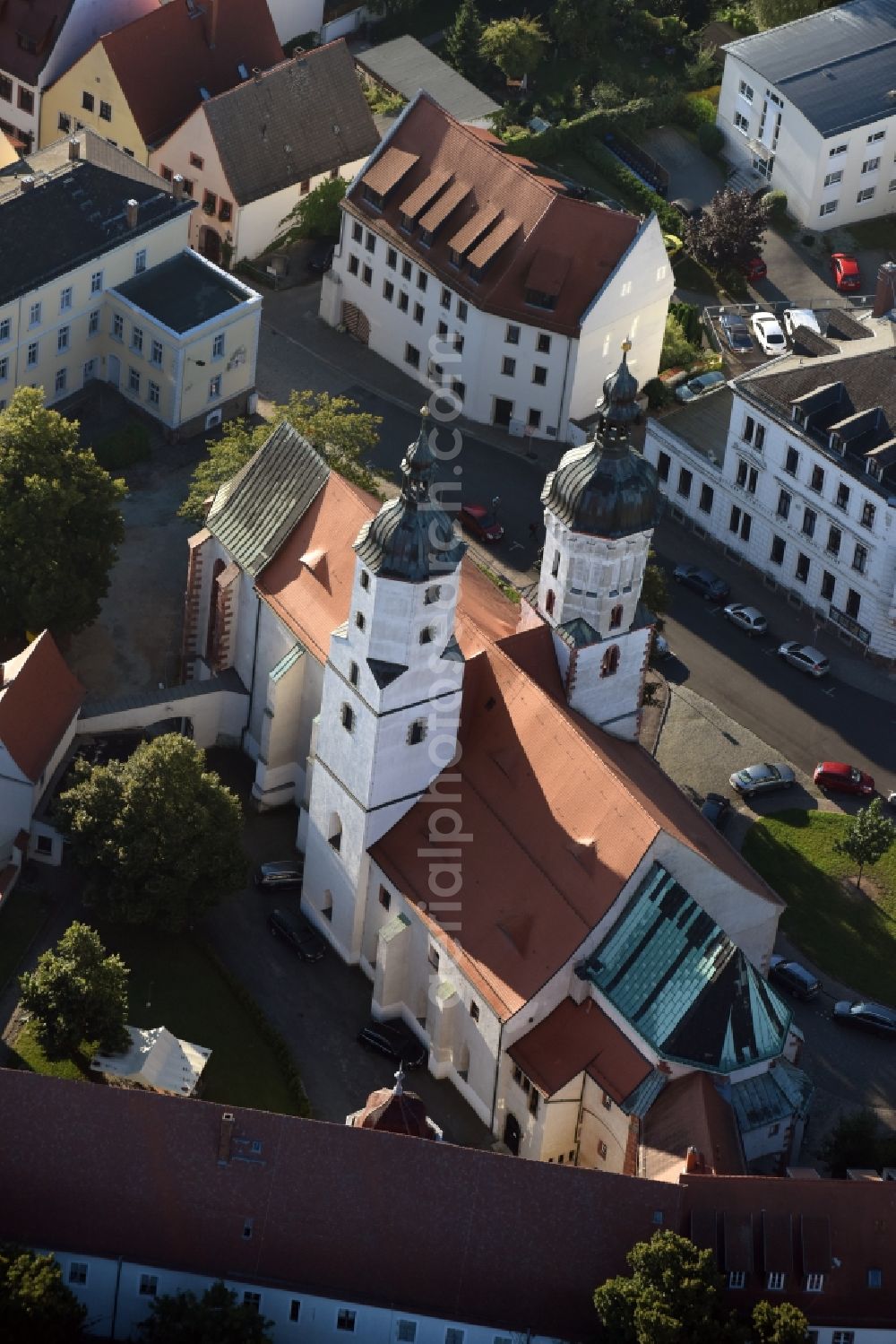 Aerial image Wurzen - Church building of the cathedral on Domplatz in Wurzen in the state Saxony