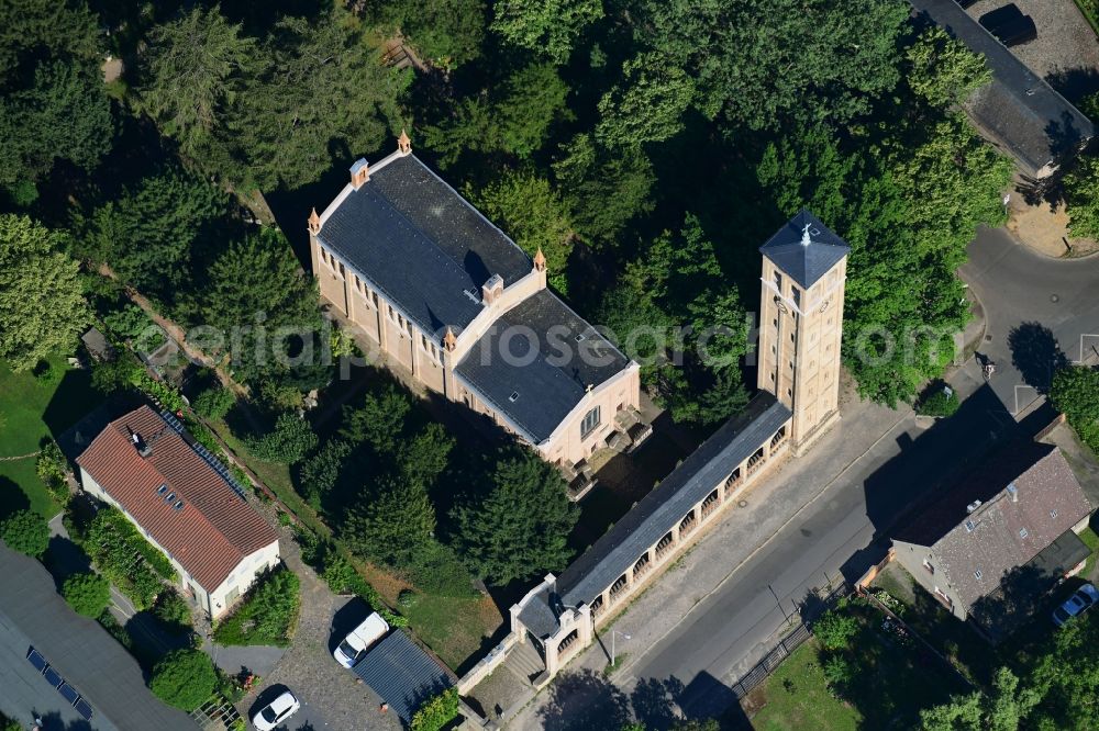 Potsdam from above - Church building of Dorfkirche Bornstedt on Ribbeckstrasse in the district Bornstedt in Potsdam in the state Brandenburg, Germany