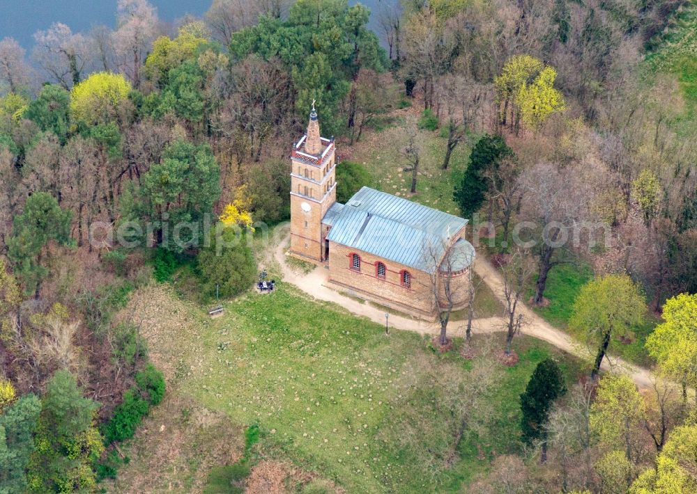 Aerial image Werder (Havel) - Church building church in Petzow in Werder (Havel) in the state Brandenburg