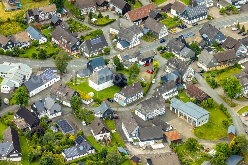 Berghausen from the bird's eye view: Church building in the village of in Berghausen in the state North Rhine-Westphalia, Germany